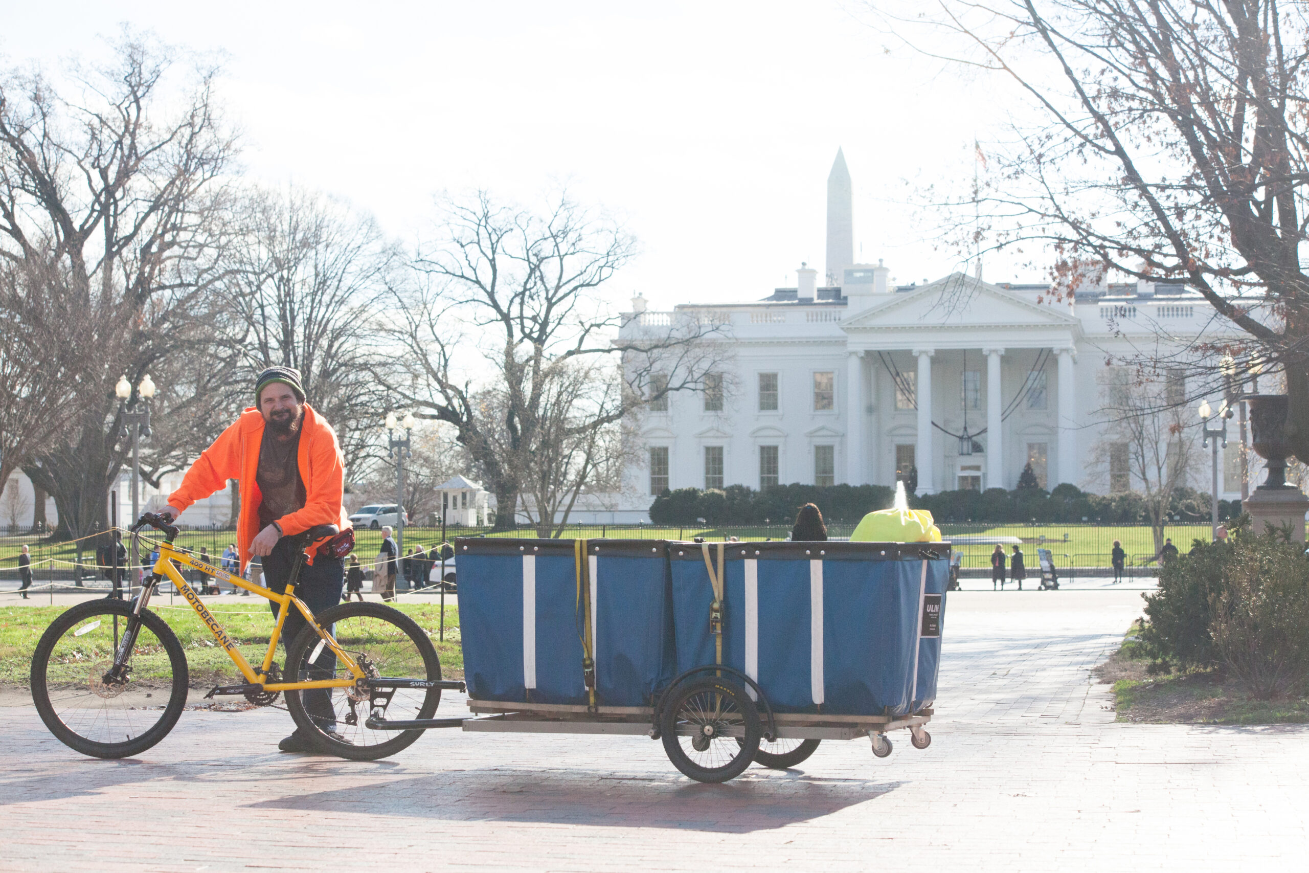 Wash Cycle's bike and trailer in front of the White House